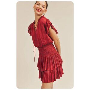Reset Deep Red Gabrielle Satin Mini Dress sz L